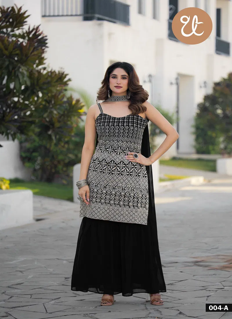 Tt 004 A to D Chinon Embroidery Readymade Suits Suppliers In India